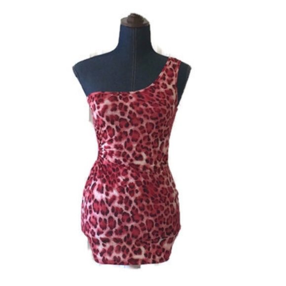 SOLD on eBay!  Charlotte Russe red cheeta print one shoulder top - Picture 1 of 8